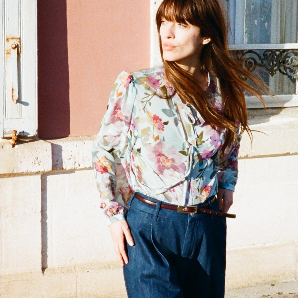 NWT Zara Floral Tie Blouse